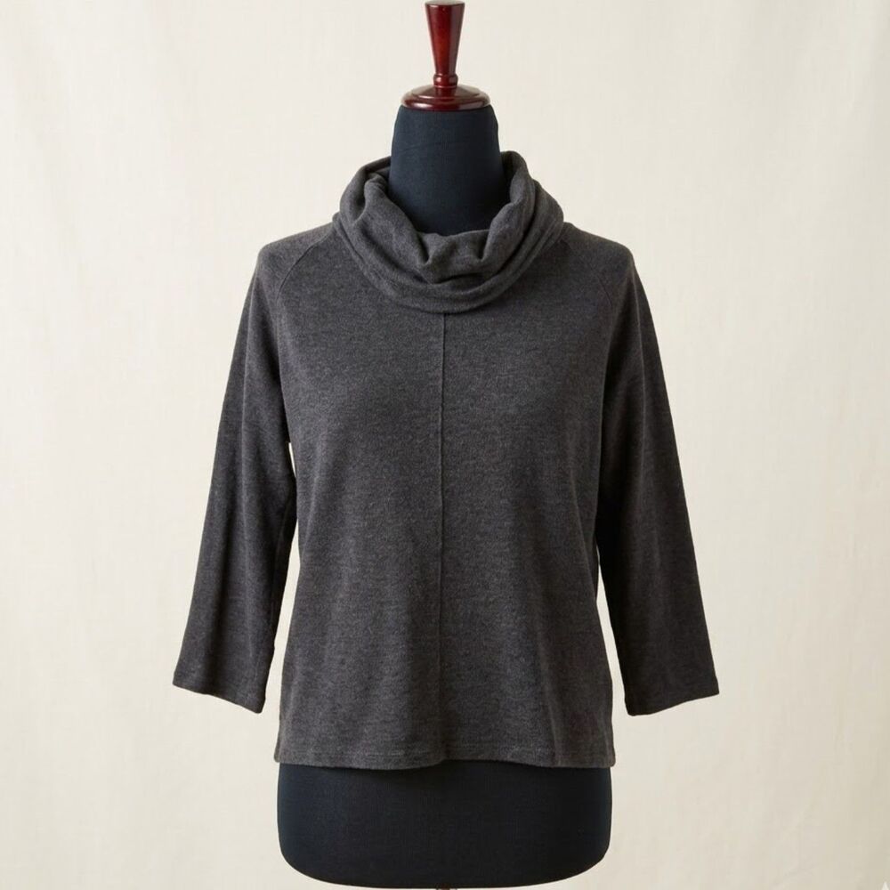 J. Jill Petite XSP Charcoal Gray Cozy Cowl Neck 3/4 Sleeve Top - Like New!